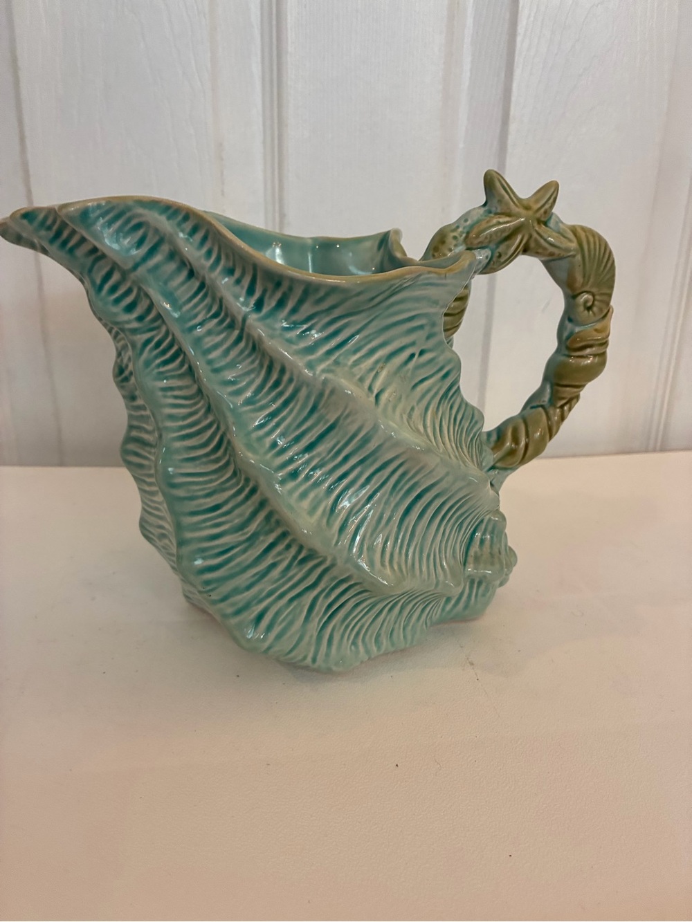 Blue Sky Clayworks 2015 Shell Figural Beach House Pitcher 14893 Coastal